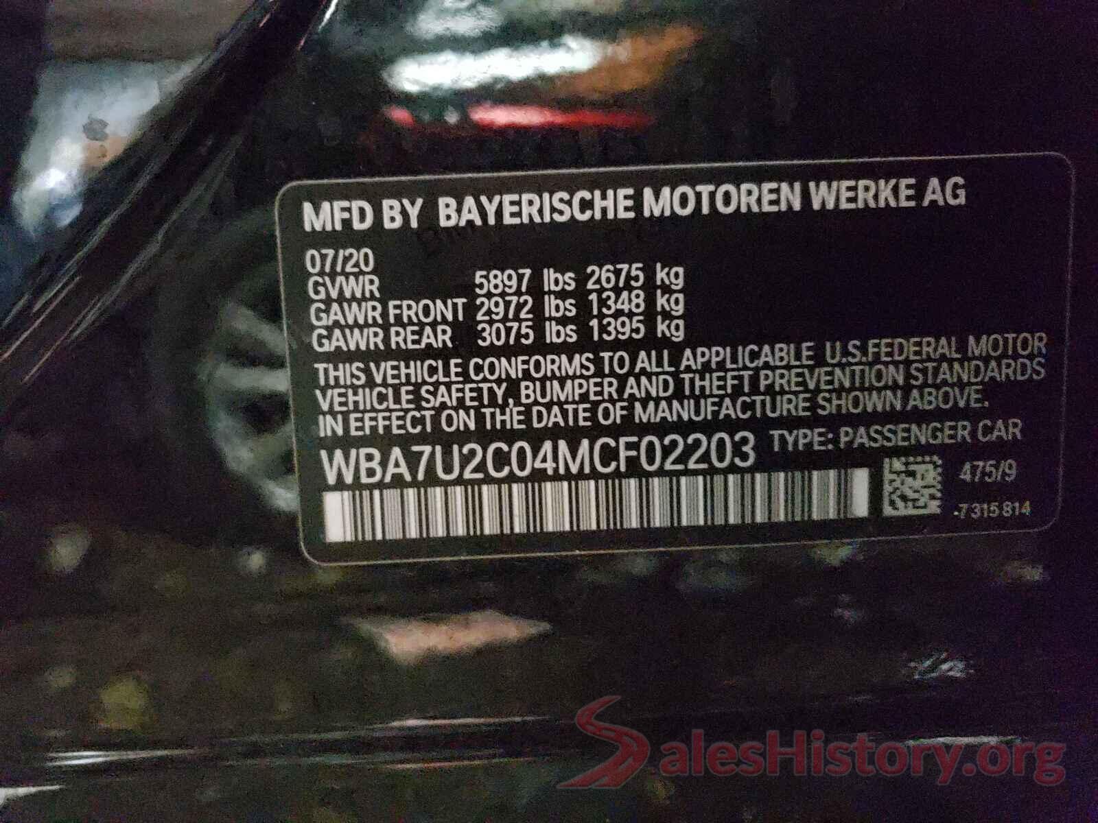 WBA7U2C04MCF02203 2021 BMW 7 SERIES