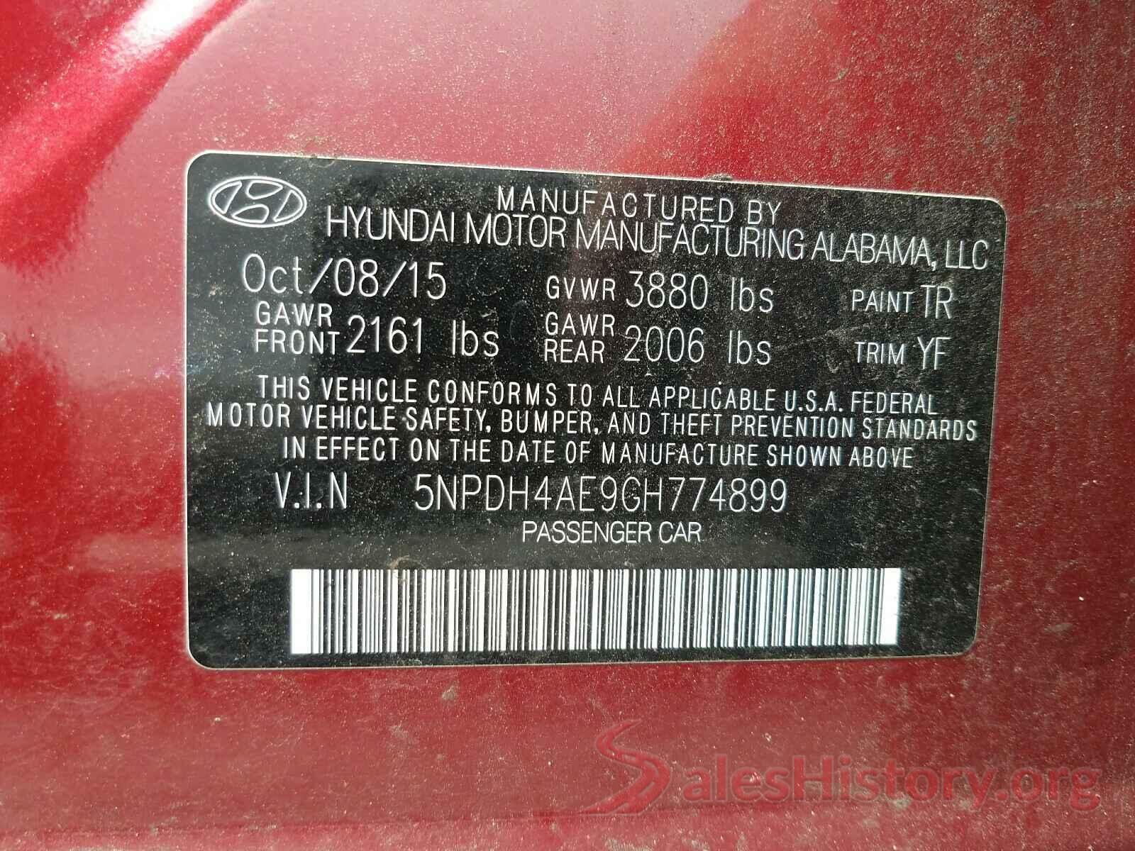 5NPDH4AE9GH774899 2016 HYUNDAI ELANTRA