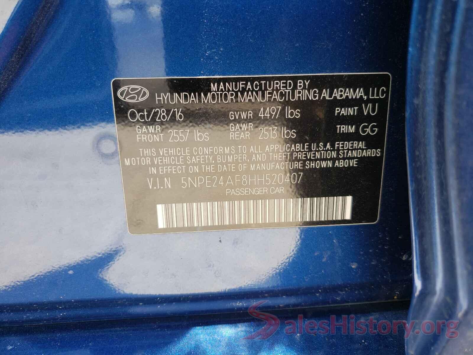 5NPE24AF8HH520407 2017 HYUNDAI SONATA