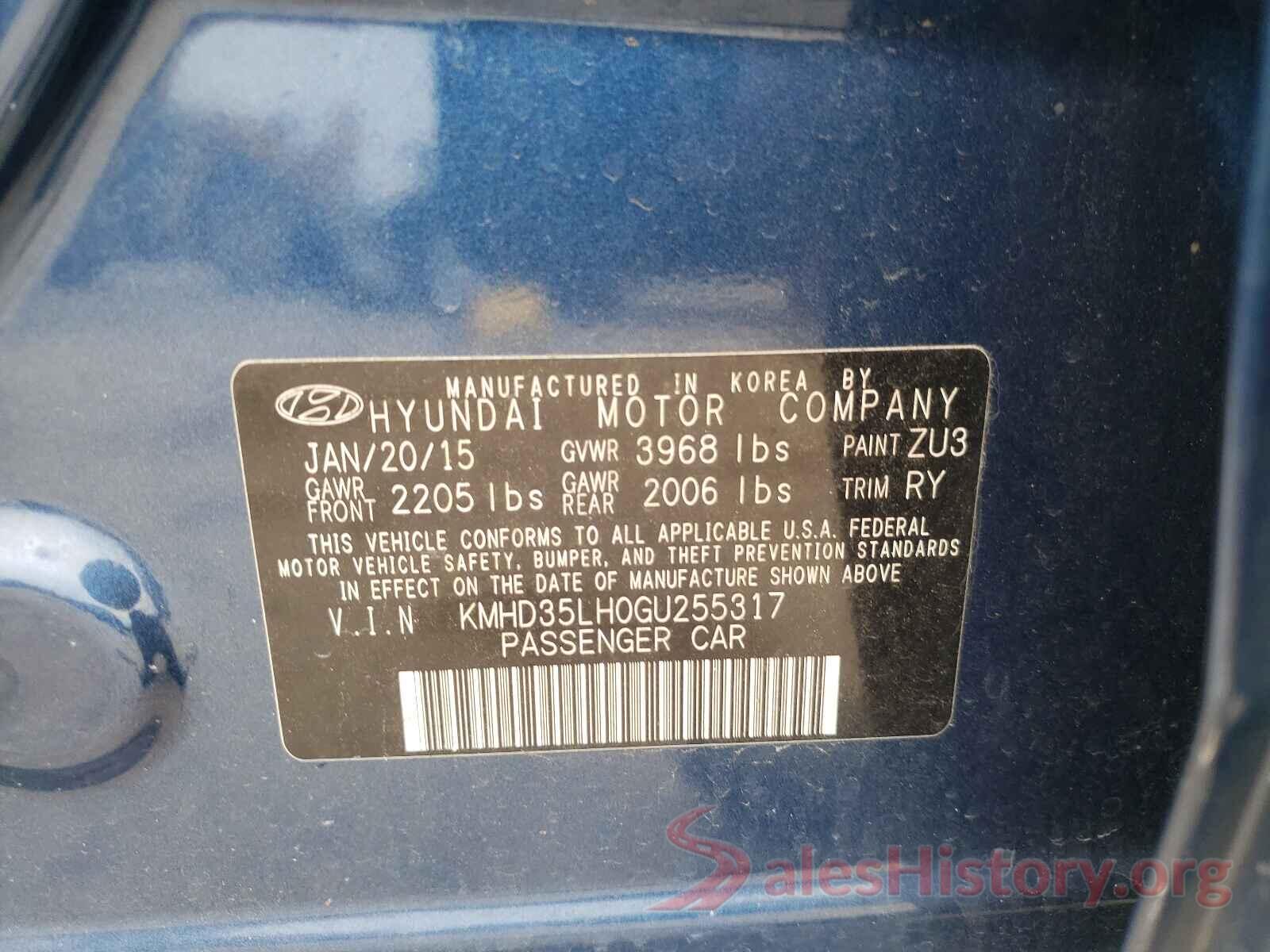 KMHD35LH0GU255317 2016 HYUNDAI ELANTRA