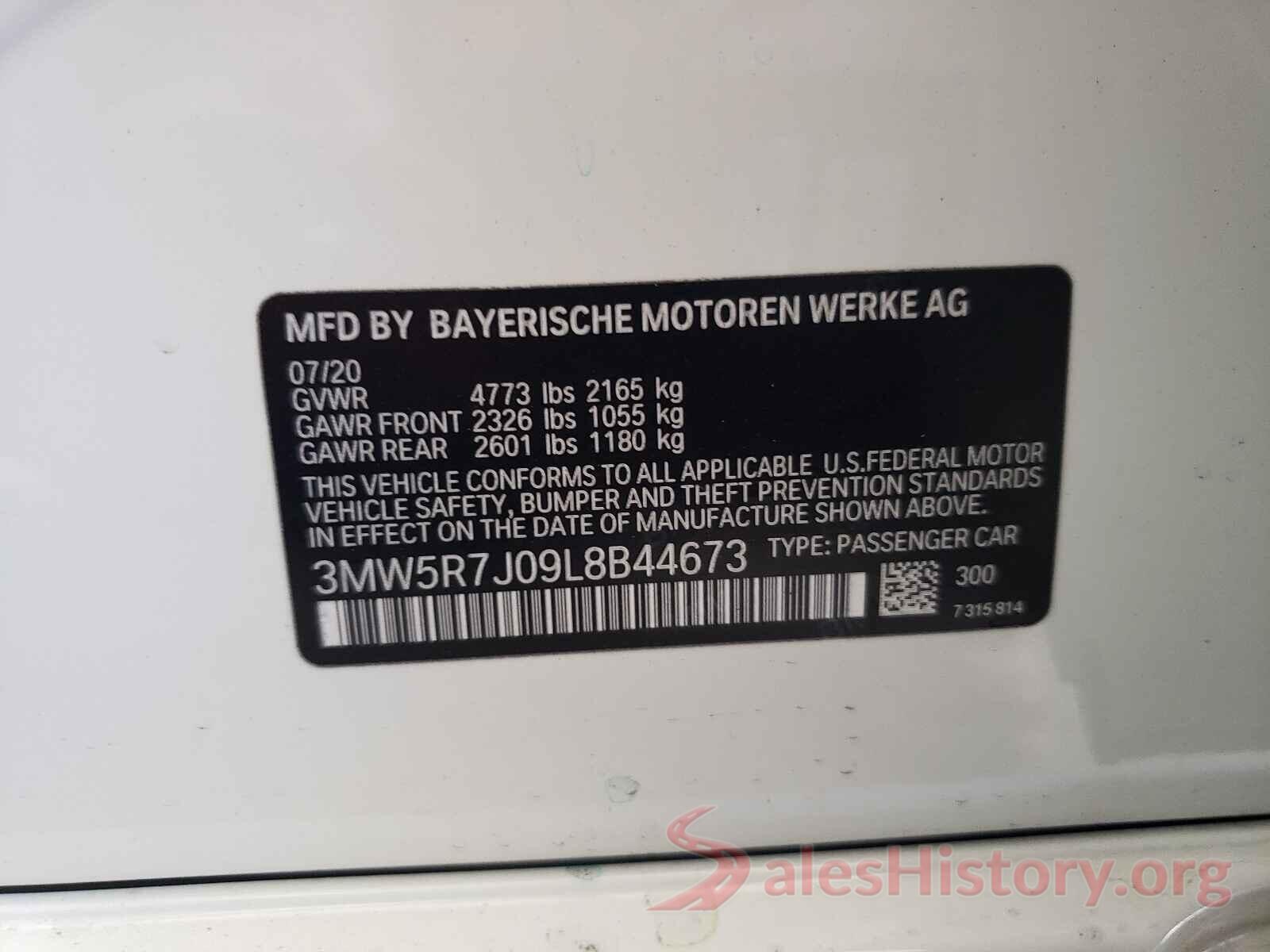 3MW5R7J09L8B44673 2020 BMW 3 SERIES