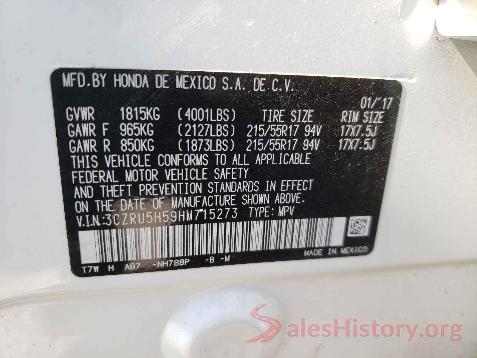 3CZRU5H59HM715273 2017 HONDA HR-V