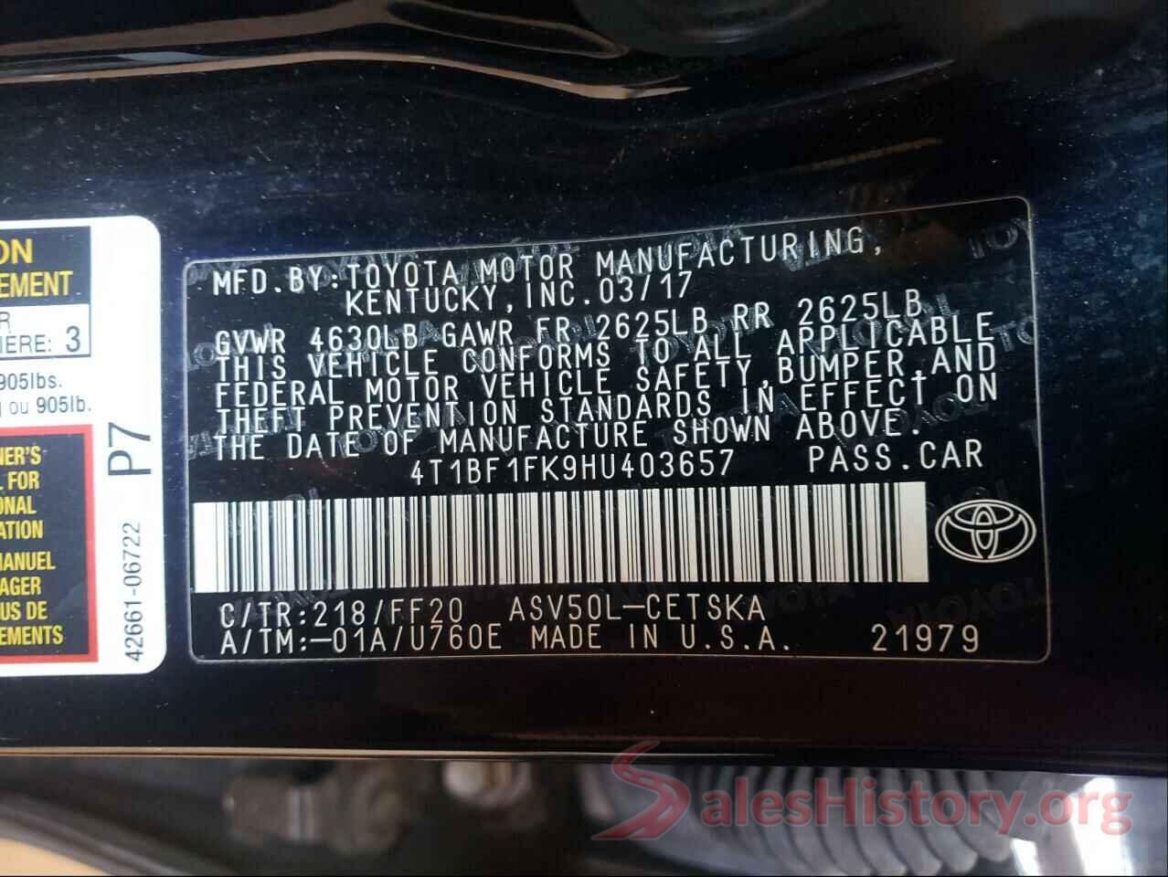 4T1BF1FK9HU403657 2017 TOYOTA CAMRY