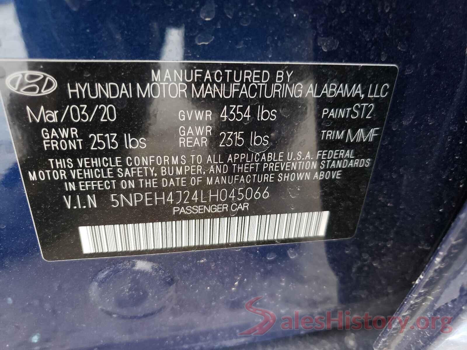 5NPEH4J24LH045066 2020 HYUNDAI SONATA