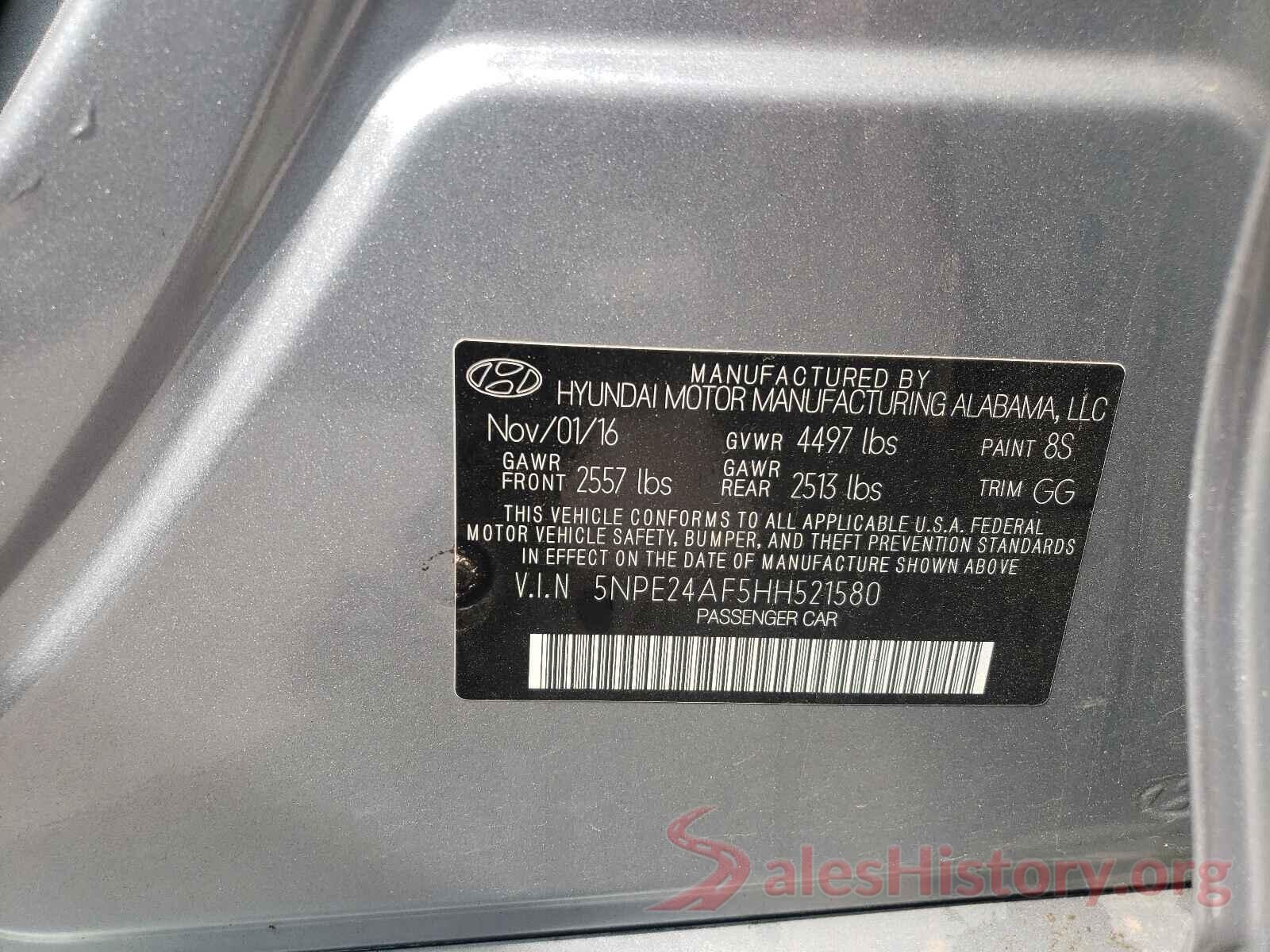 5NPE24AF5HH521580 2017 HYUNDAI SONATA