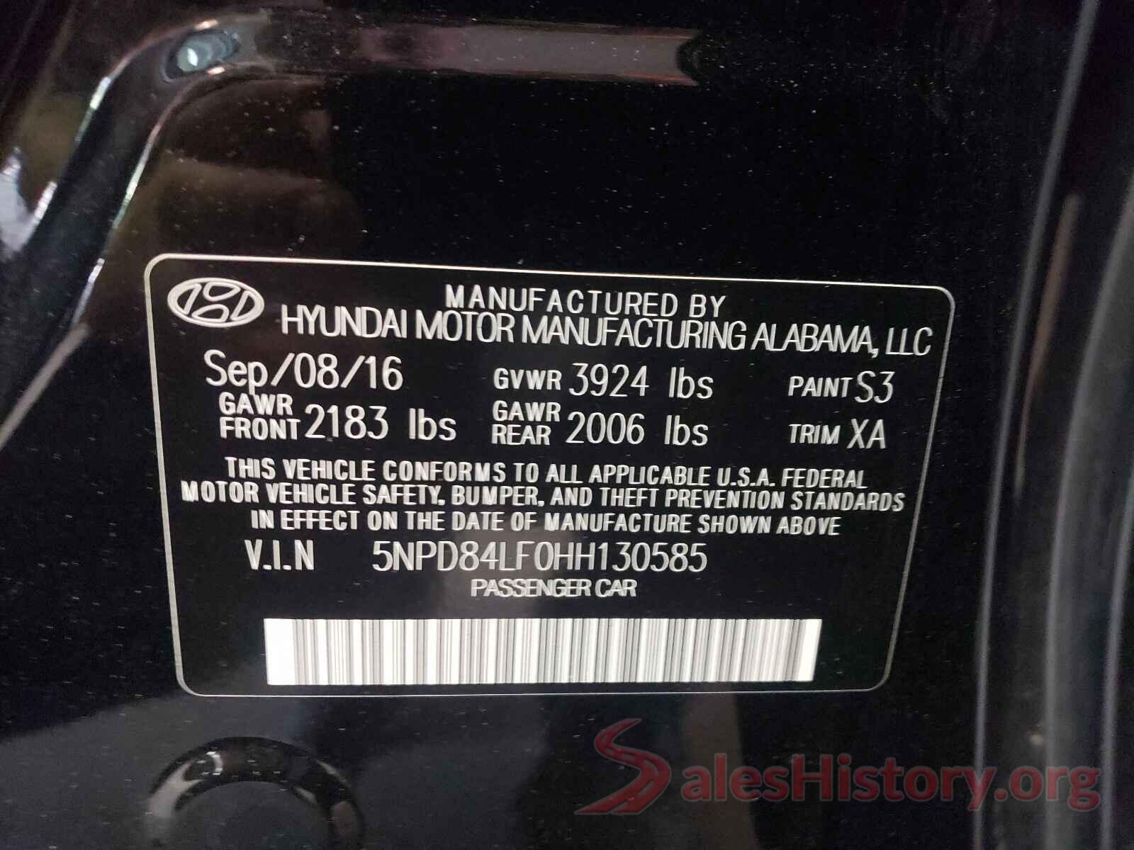 5NPD84LF0HH130585 2017 HYUNDAI ELANTRA