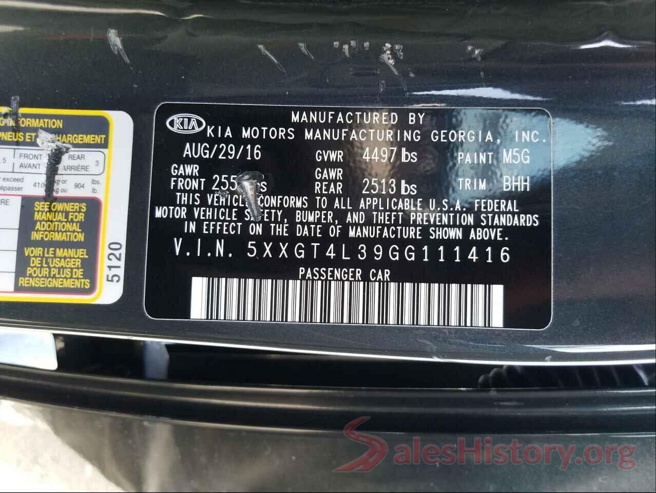 5XXGT4L39GG111416 2016 KIA OPTIMA