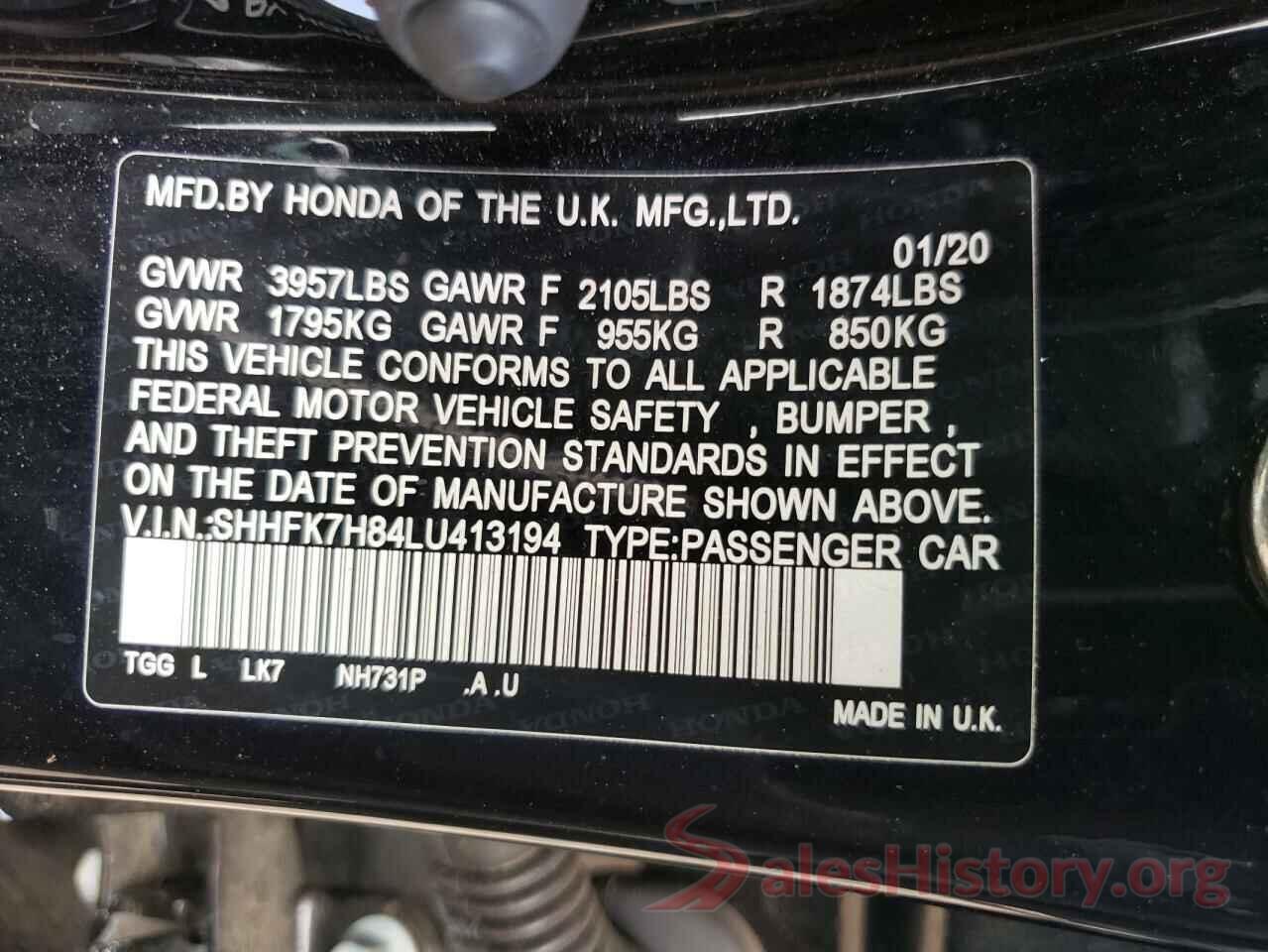 SHHFK7H84LU413194 2020 HONDA CIVIC