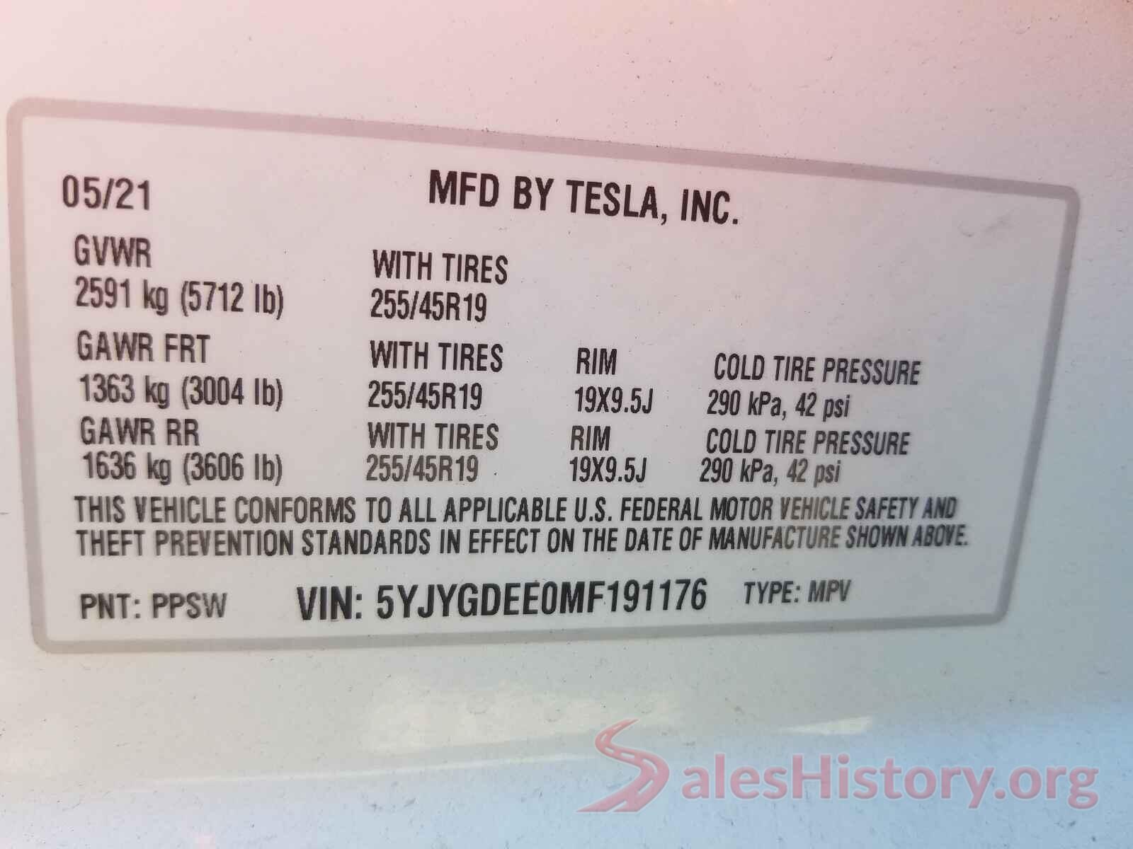 5YJYGDEE0MF191176 2021 TESLA MODEL Y