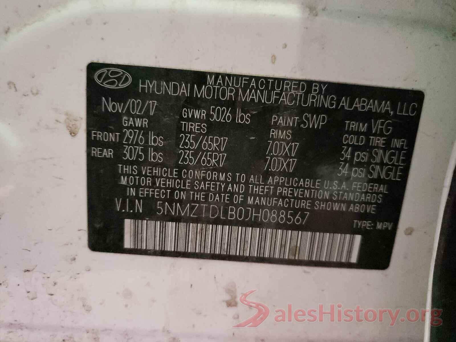 5NMZTDLB0JH088567 2018 HYUNDAI SANTA FE