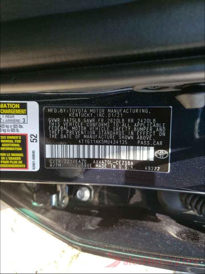 4T1G11AK5MU434135 2021 TOYOTA CAMRY