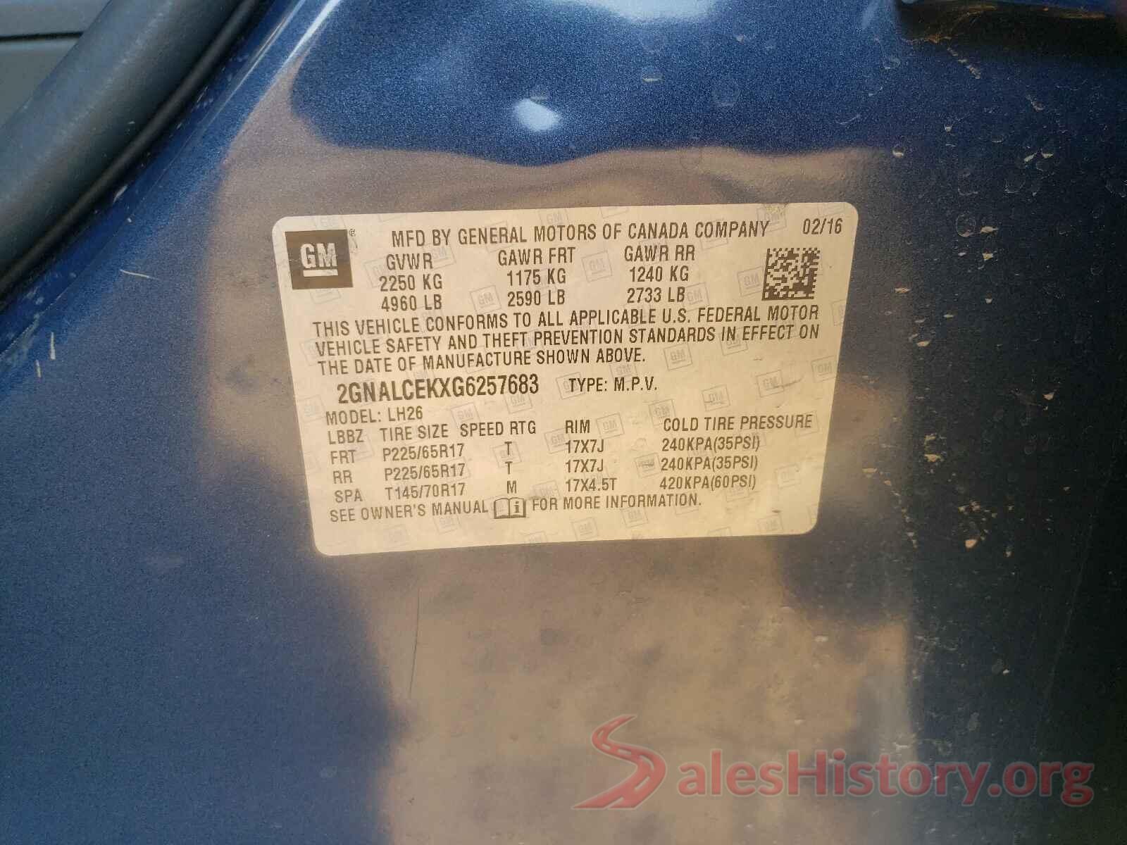 2GNALCEKXG6257683 2016 CHEVROLET EQUINOX