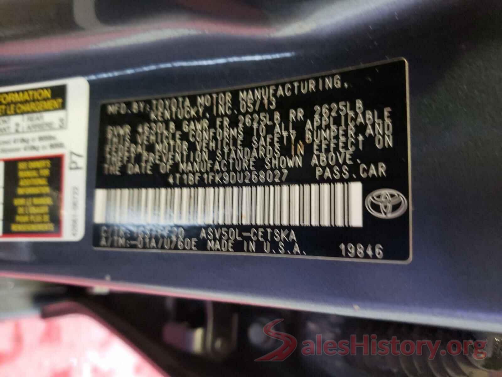 4T1BF1FK9DU268027 2013 TOYOTA CAMRY