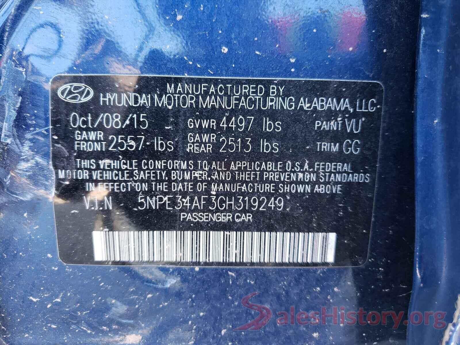 5NPE34AF3GH319249 2016 HYUNDAI SONATA