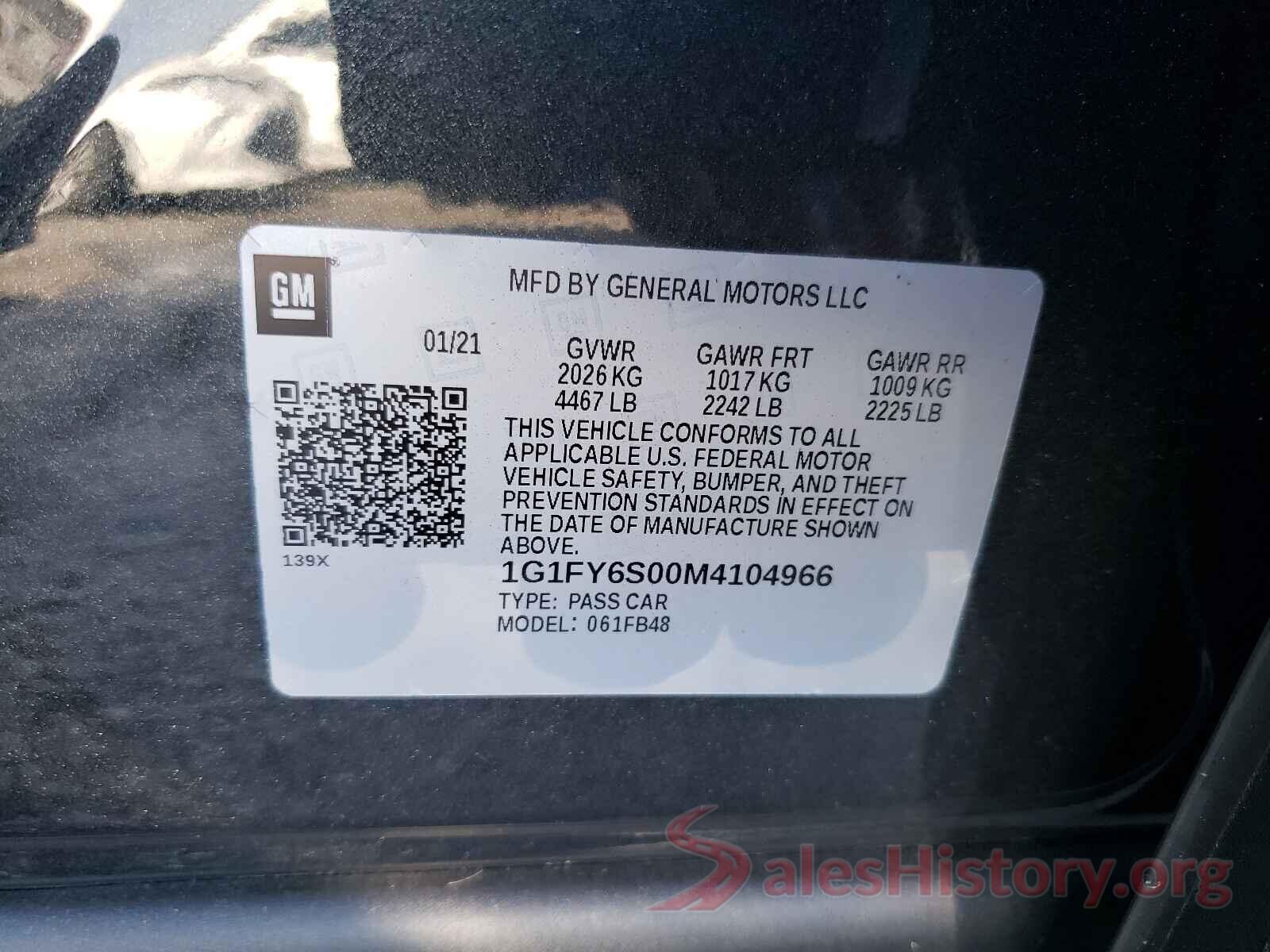 1G1FY6S00M4104966 2021 CHEVROLET BOLT