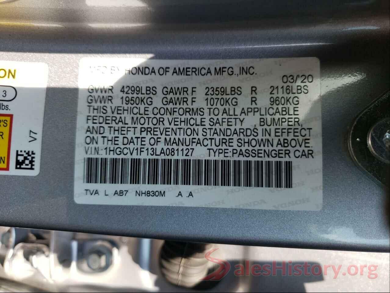 1HGCV1F13LA081127 2020 HONDA ACCORD