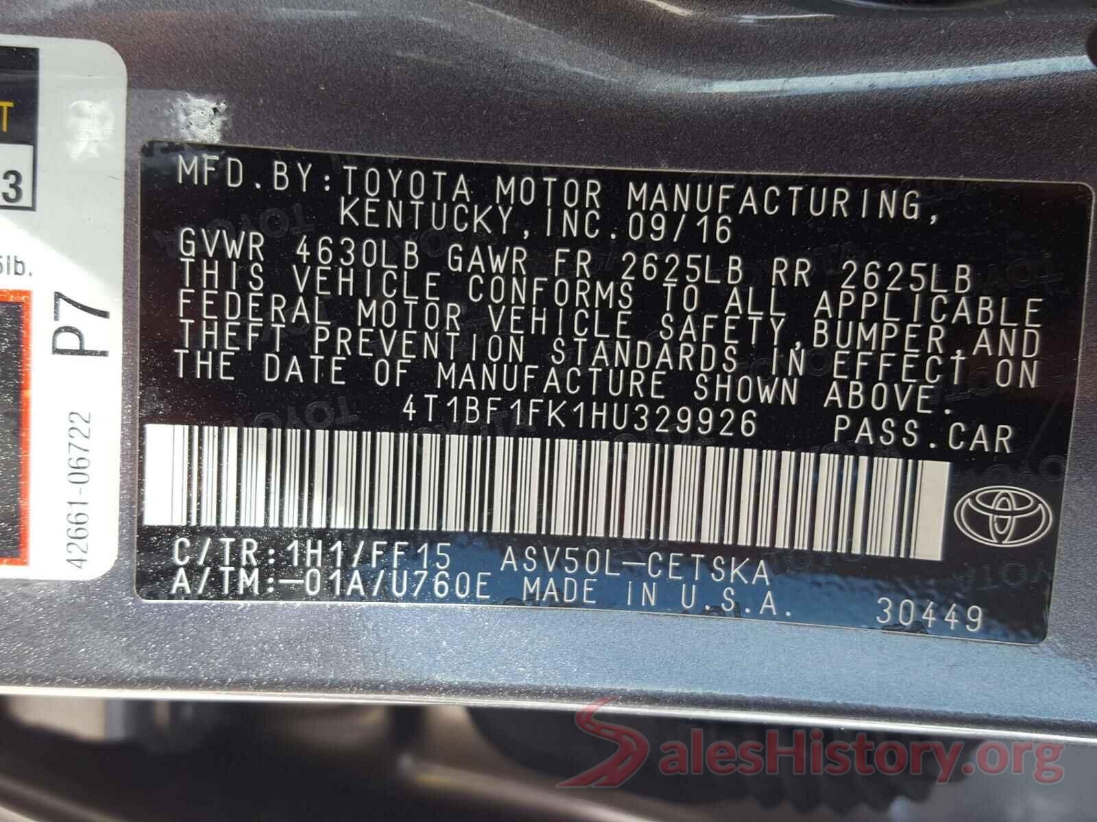 4T1BF1FK1HU329926 2017 TOYOTA CAMRY