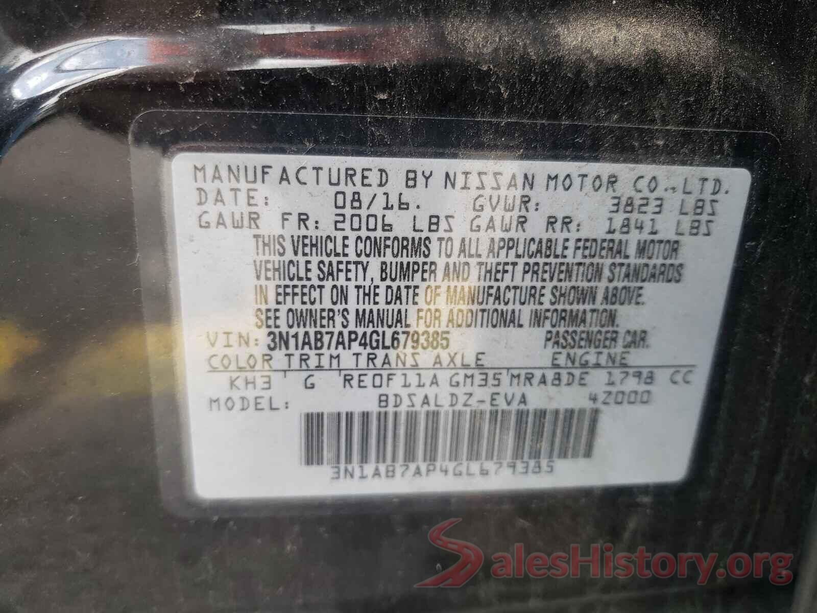 3N1AB7AP4GL679385 2016 NISSAN SENTRA