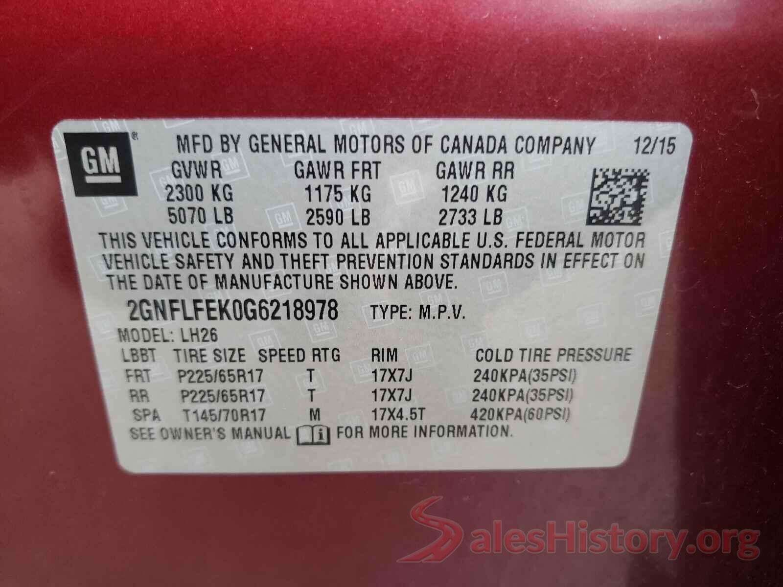 2GNFLFEK0G6218978 2016 CHEVROLET EQUINOX