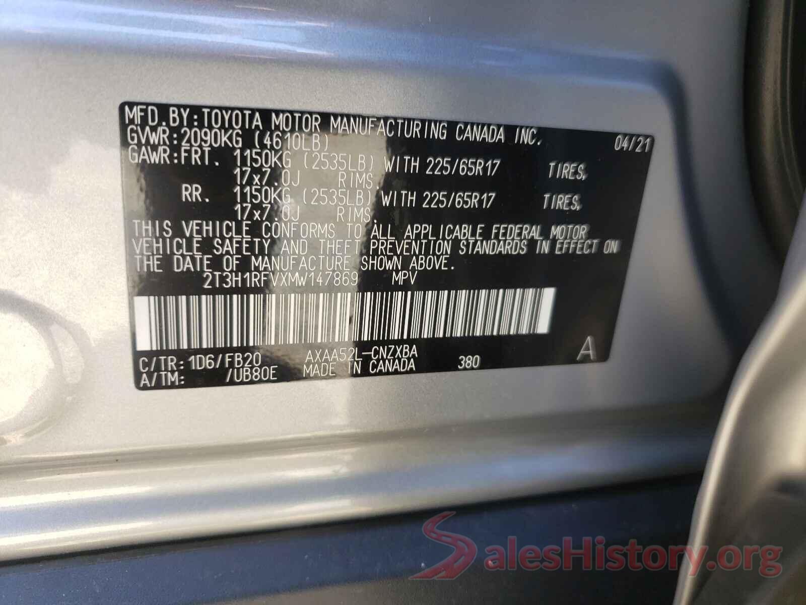 2T3H1RFVXMW147869 2021 TOYOTA RAV4