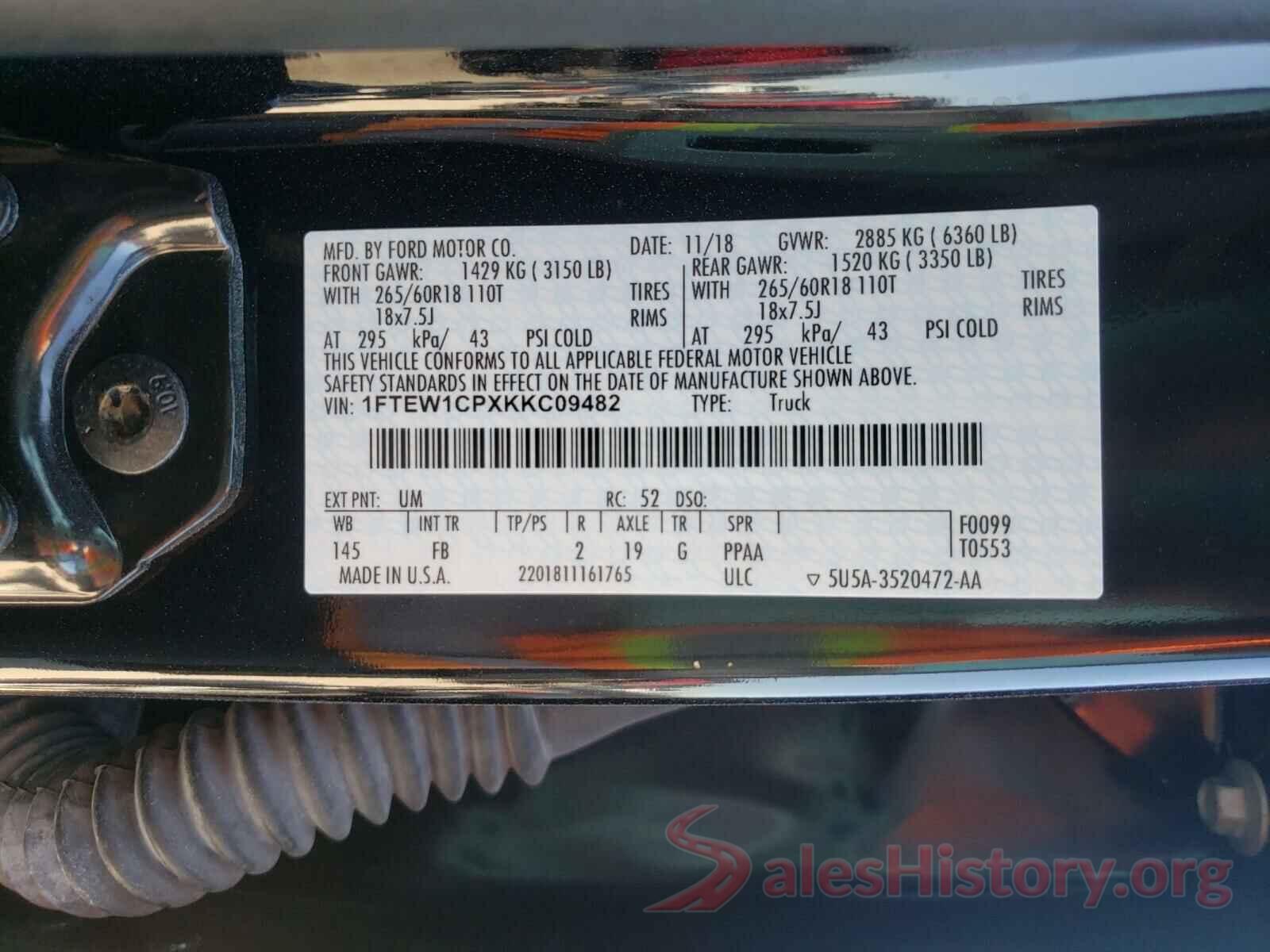 1FTEW1CPXKKC09482 2019 FORD F150