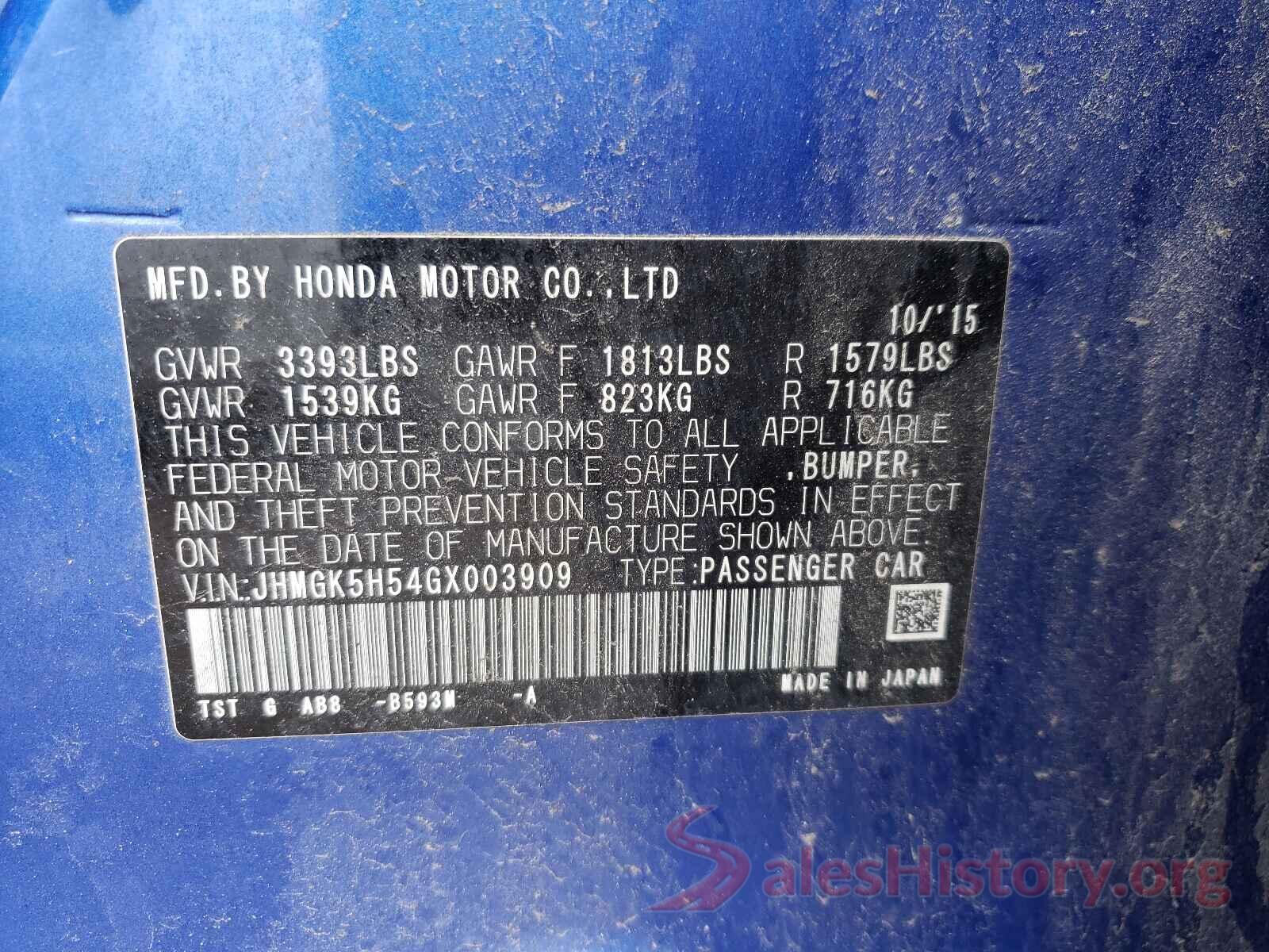 JHMGK5H54GX003909 2016 HONDA FIT