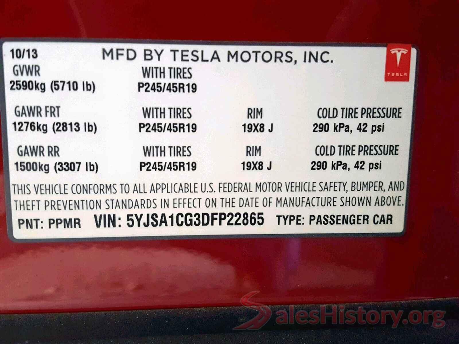 5YJSA1CG3DFP22865 2013 TESLA MODEL S