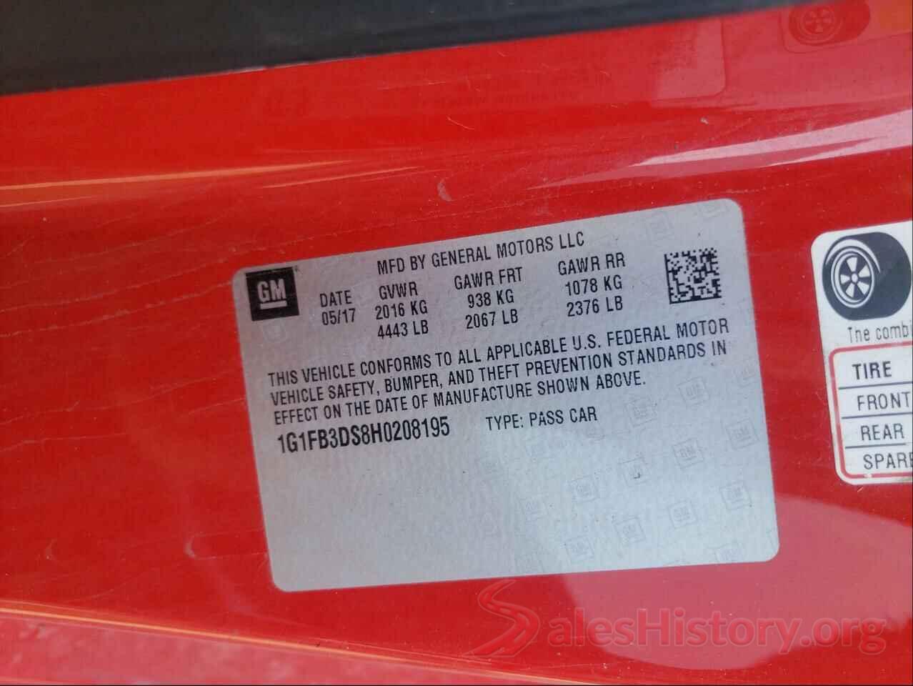 1G1FB3DS8H0208195 2017 CHEVROLET CAMARO