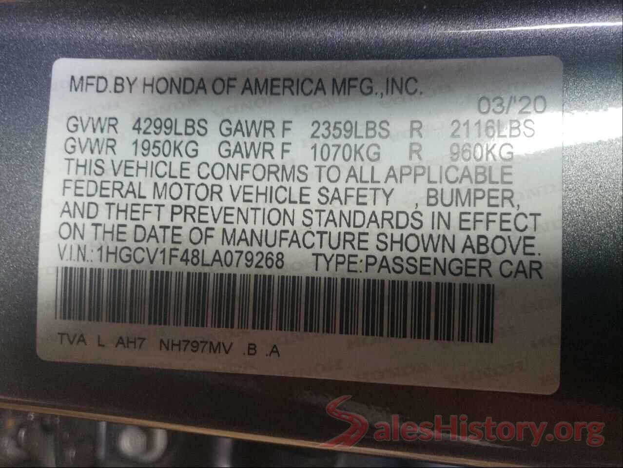 1HGCV1F48LA079268 2020 HONDA ACCORD