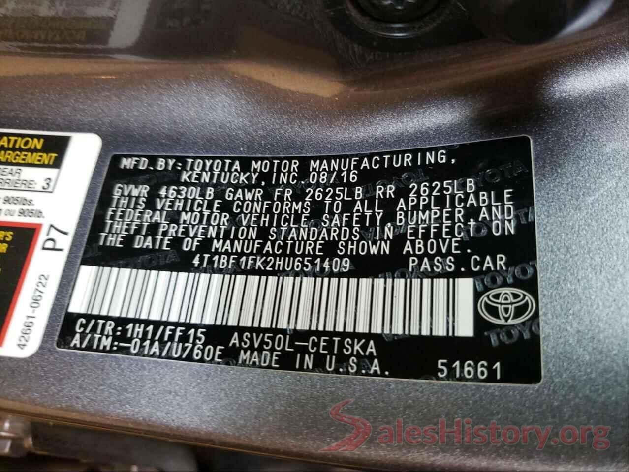 4T1BF1FK2HU651409 2017 TOYOTA CAMRY