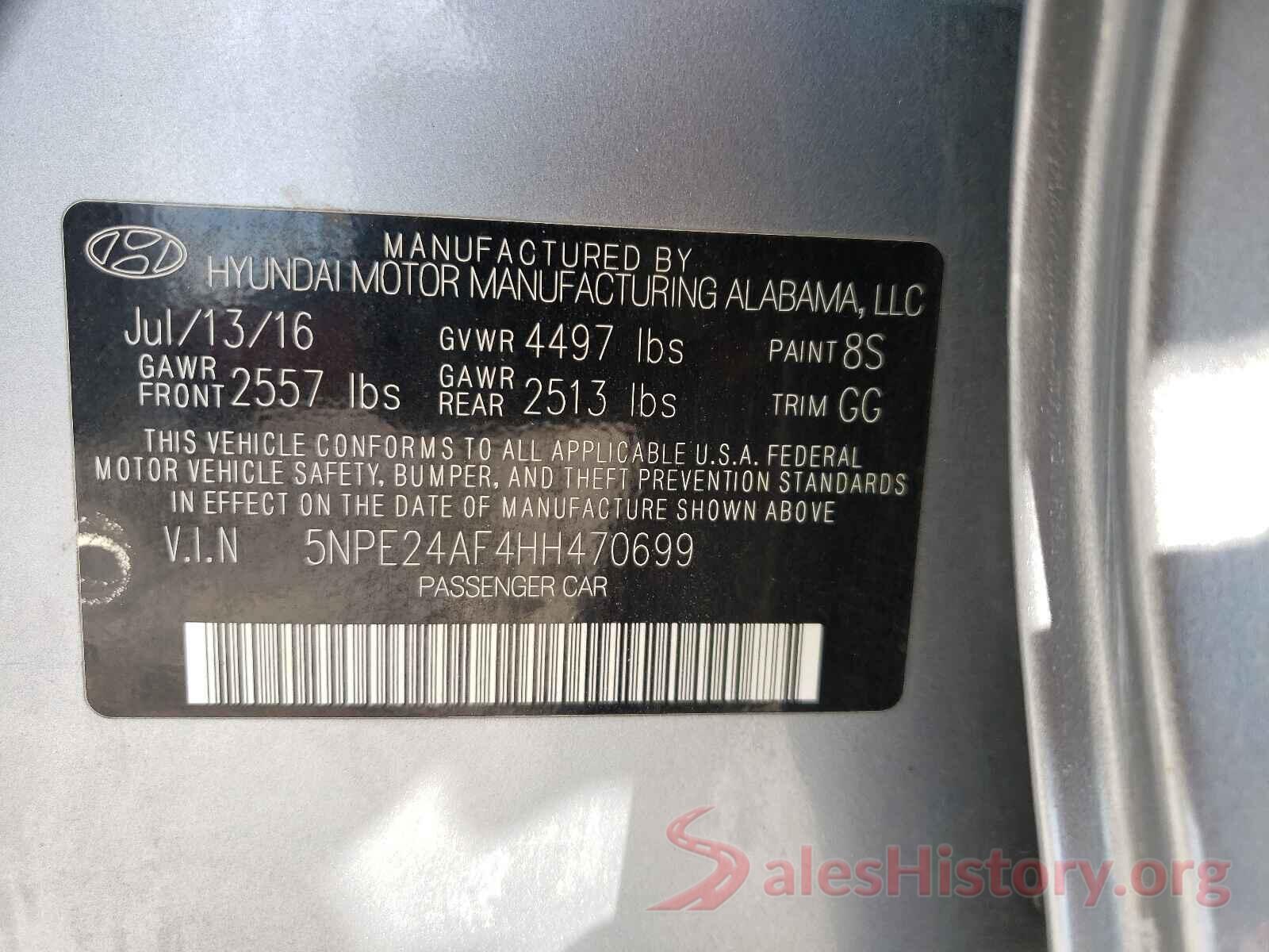 5NPE24AF4HH470699 2017 HYUNDAI SONATA