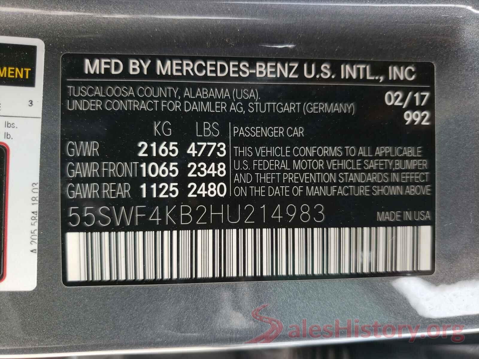 55SWF4KB2HU214983 2017 MERCEDES-BENZ C-CLASS