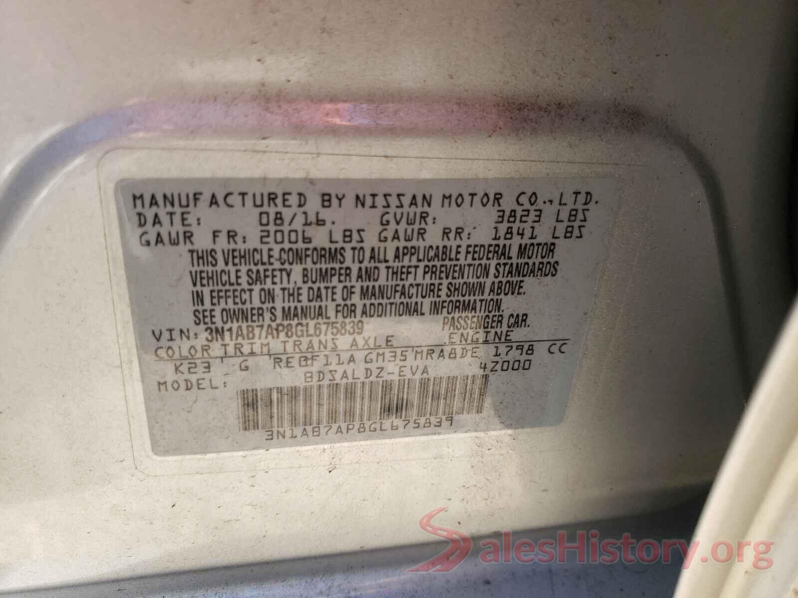 3N1AB7AP8GL675839 2016 NISSAN SENTRA