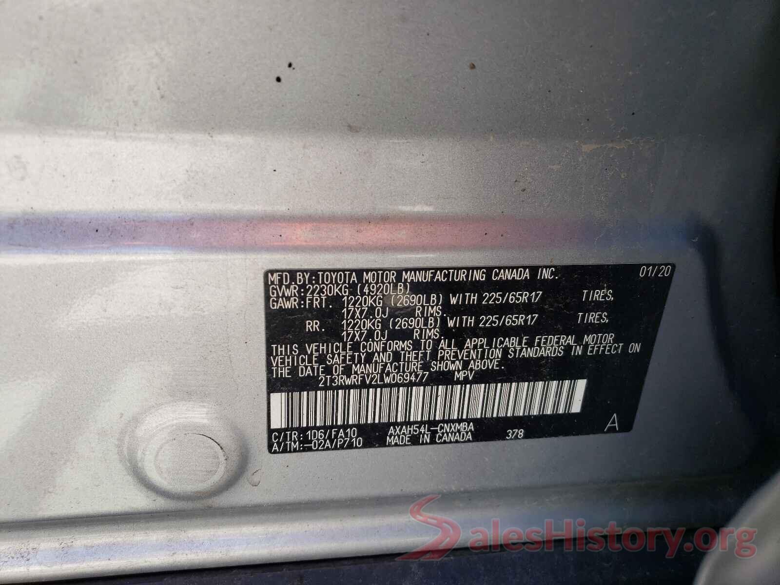 2T3RWRFV2LW069477 2020 TOYOTA RAV4