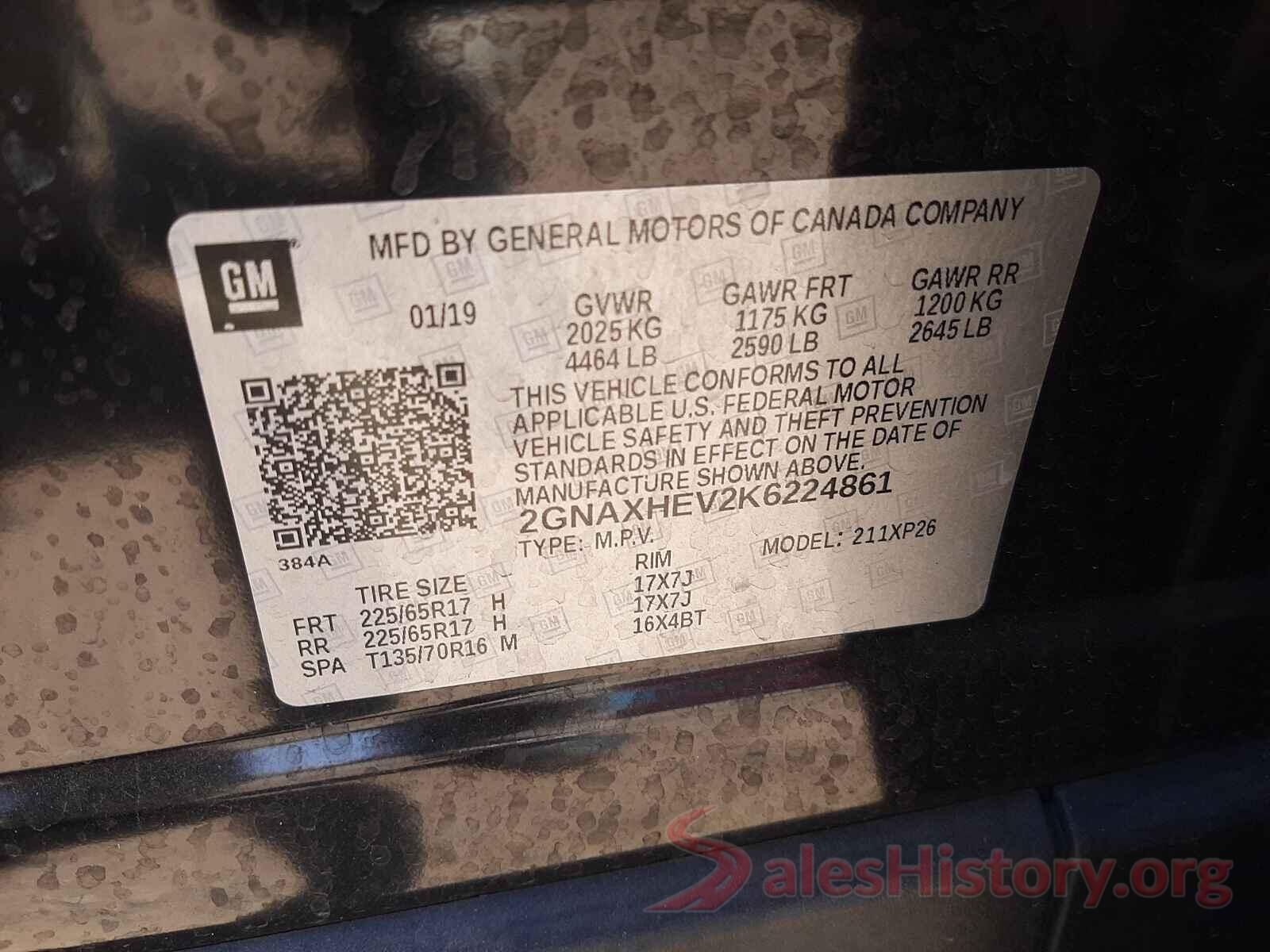 2GNAXHEV2K6224861 2019 CHEVROLET EQUINOX