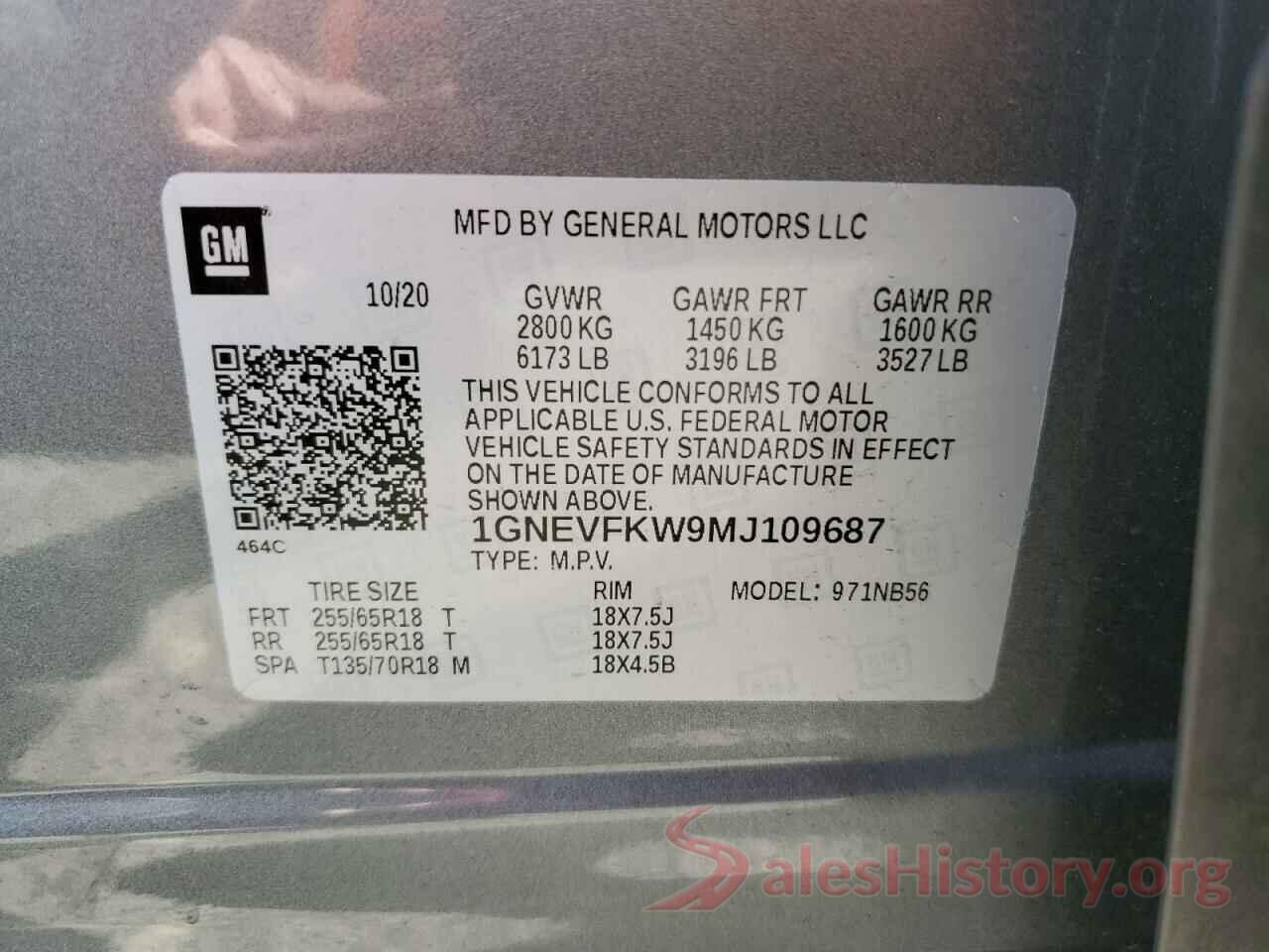 1GNEVFKW9MJ109687 2021 CHEVROLET TRAVERSE