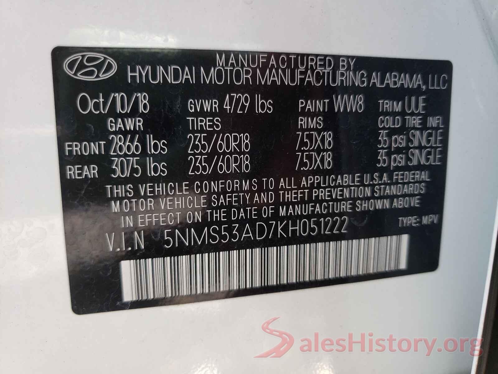 5NMS53AD7KH051222 2019 HYUNDAI SANTA FE