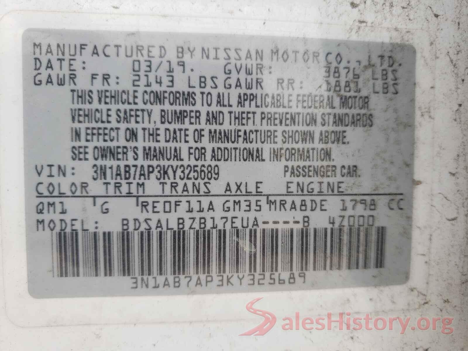 3N1AB7AP3KY325689 2019 NISSAN SENTRA