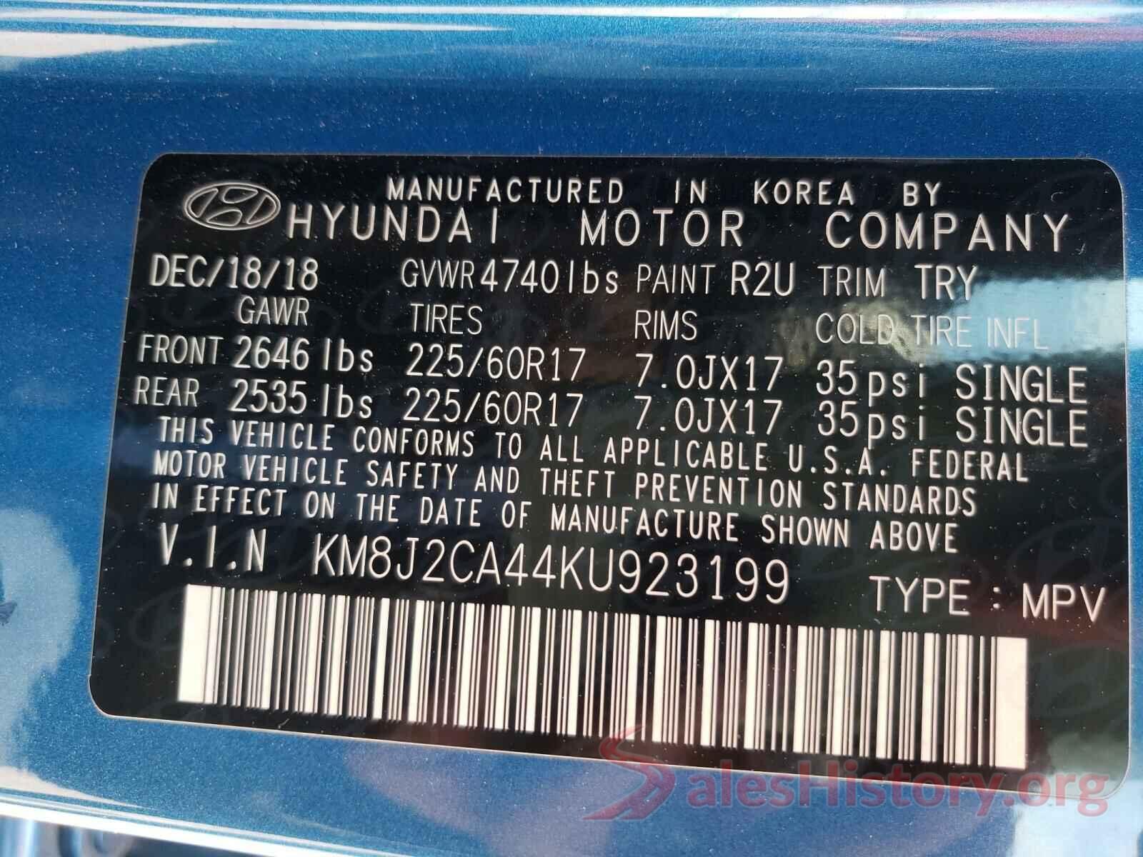 KM8J2CA44KU923199 2019 HYUNDAI TUCSON