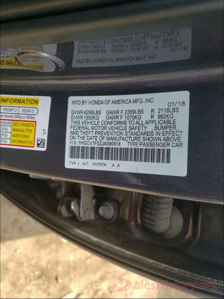 1HGCV1F52JA090918 2018 HONDA ACCORD