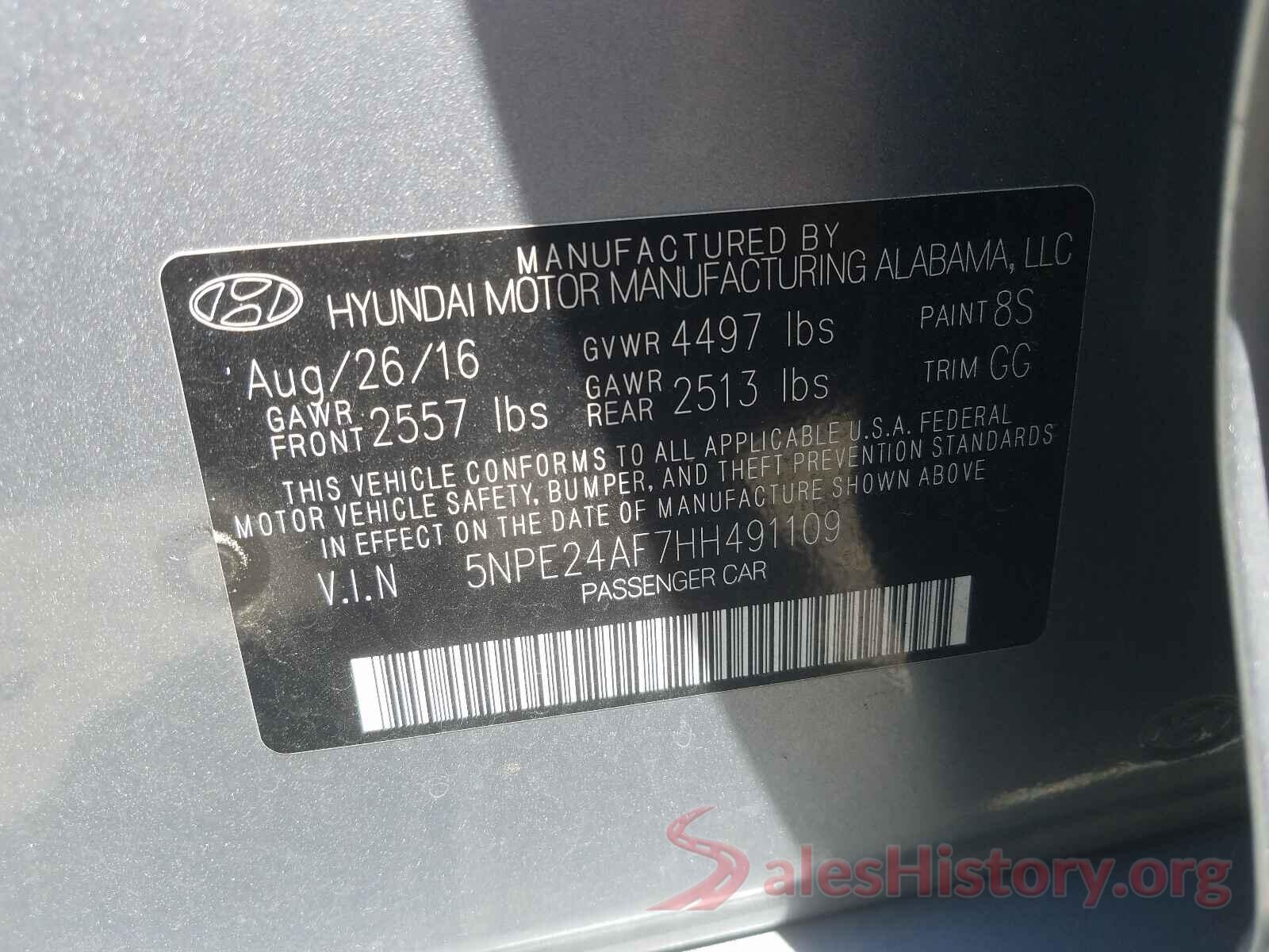 5NPE24AF7HH491109 2017 HYUNDAI SONATA