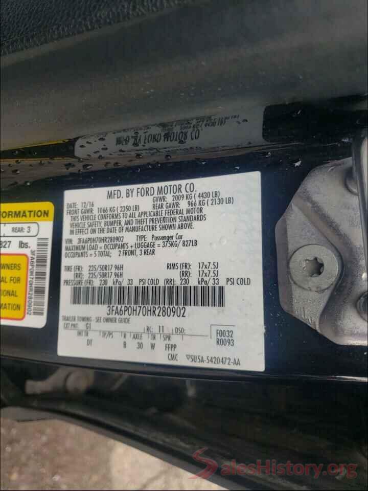 3FA6P0H70HR280902 2017 FORD FUSION