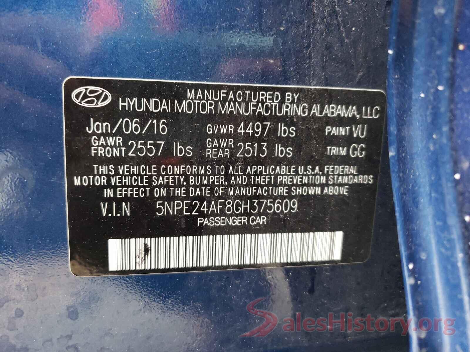 5NPE24AF8GH375609 2016 HYUNDAI SONATA