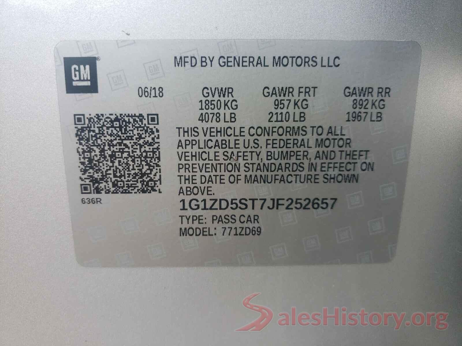 1G1ZD5ST7JF252657 2018 CHEVROLET MALIBU