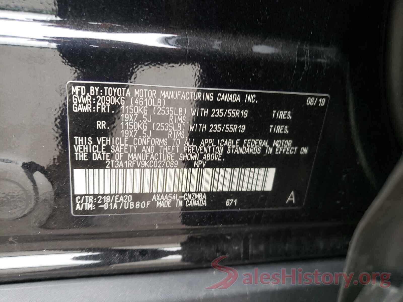 2T3A1RFV9KC027089 2019 TOYOTA RAV4