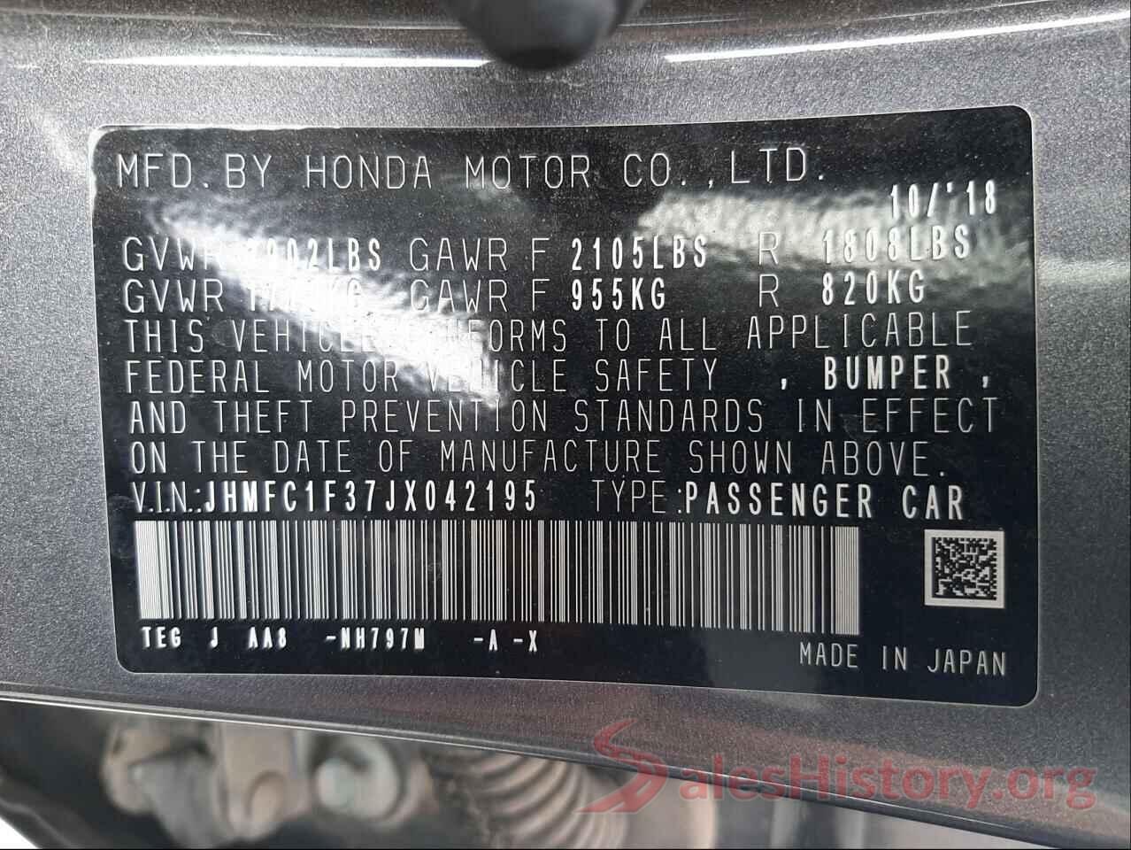 JHMFC1F37JX042195 2018 HONDA CIVIC