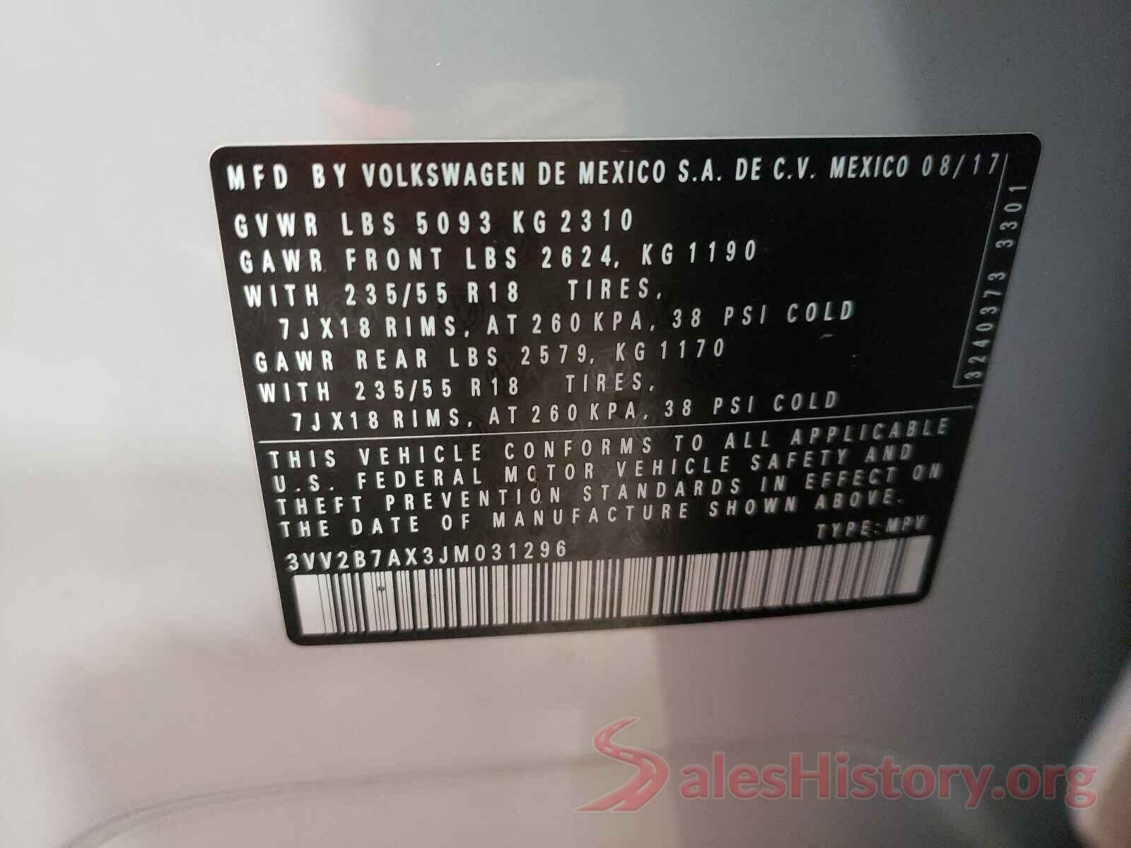 3VV2B7AX3JM031296 2018 VOLKSWAGEN TIGUAN