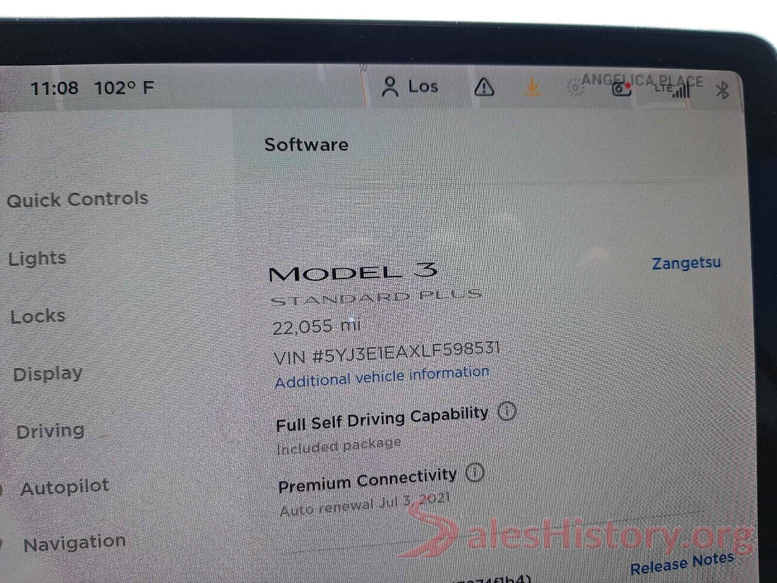 5YJ3E1EAXLF598531 2020 TESLA MODEL 3