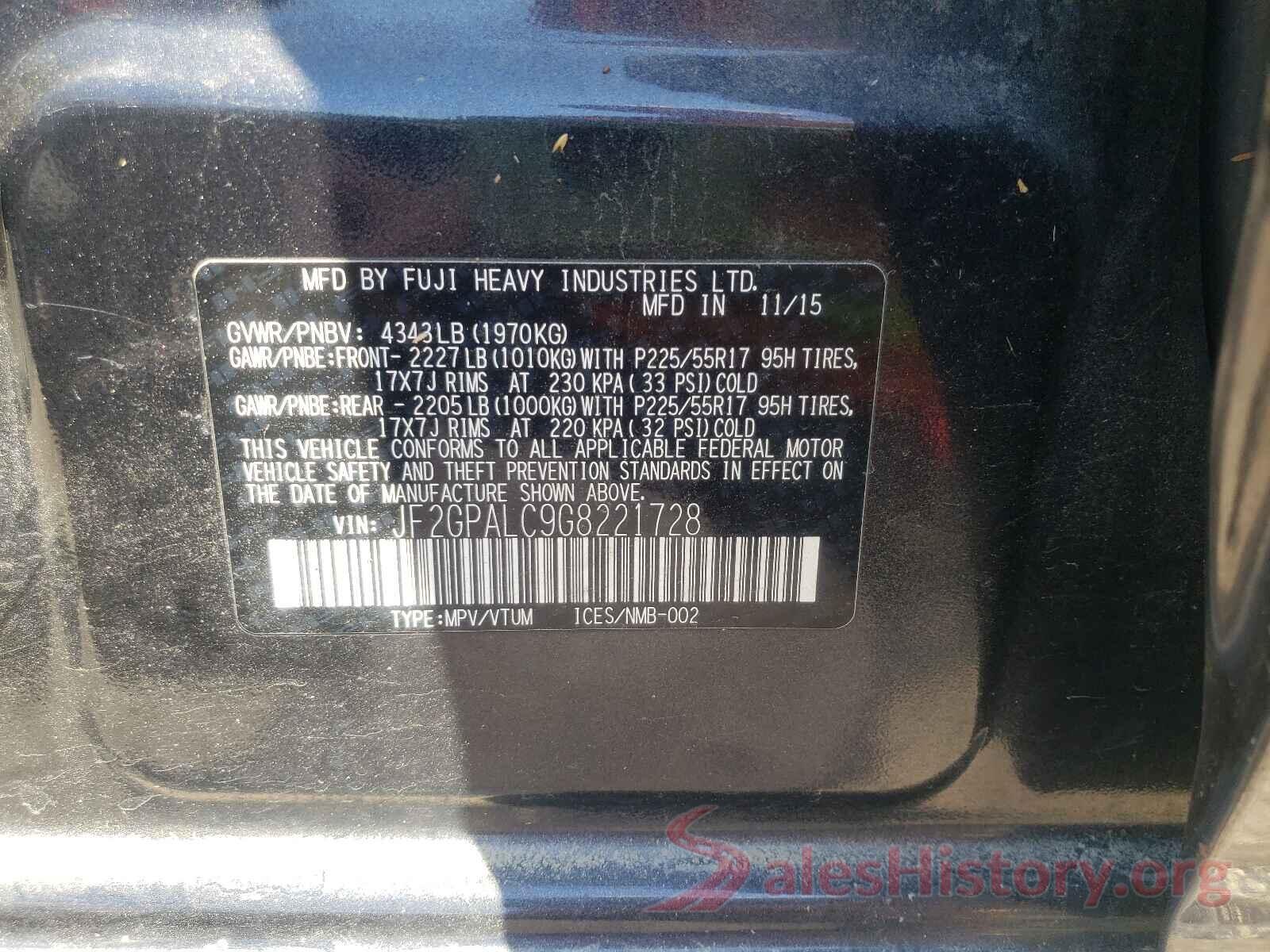 JF2GPALC9G8221728 2016 SUBARU CROSSTREK