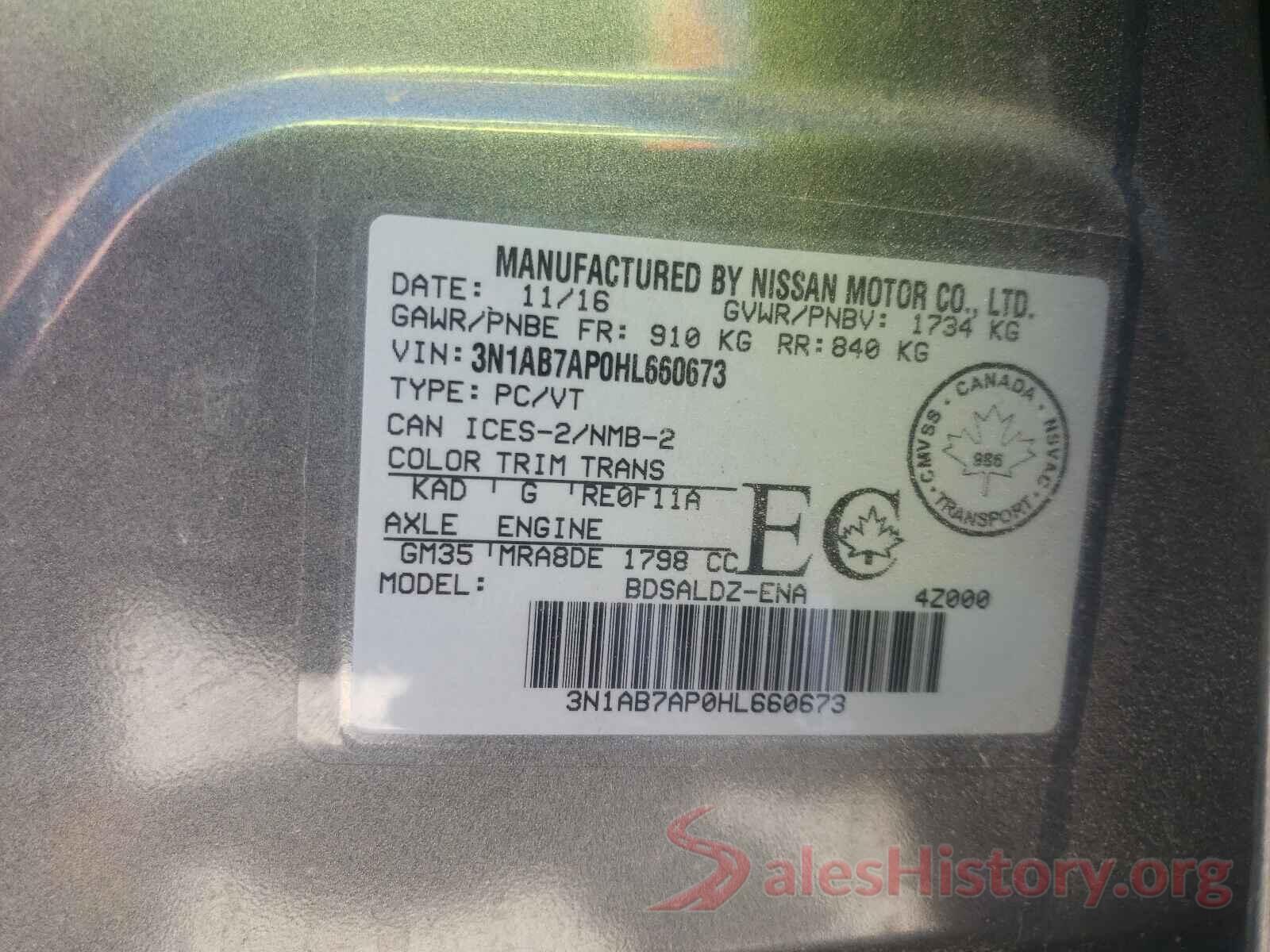 3N1AB7AP0HL660673 2017 NISSAN SENTRA